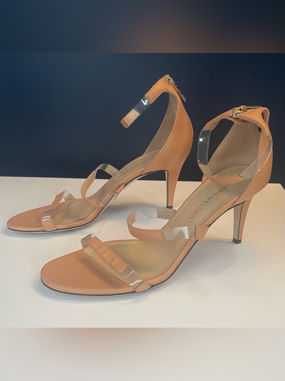 Tamara Mellon Frontline Nude Clear-Strap Women's Heels (size 38.5)